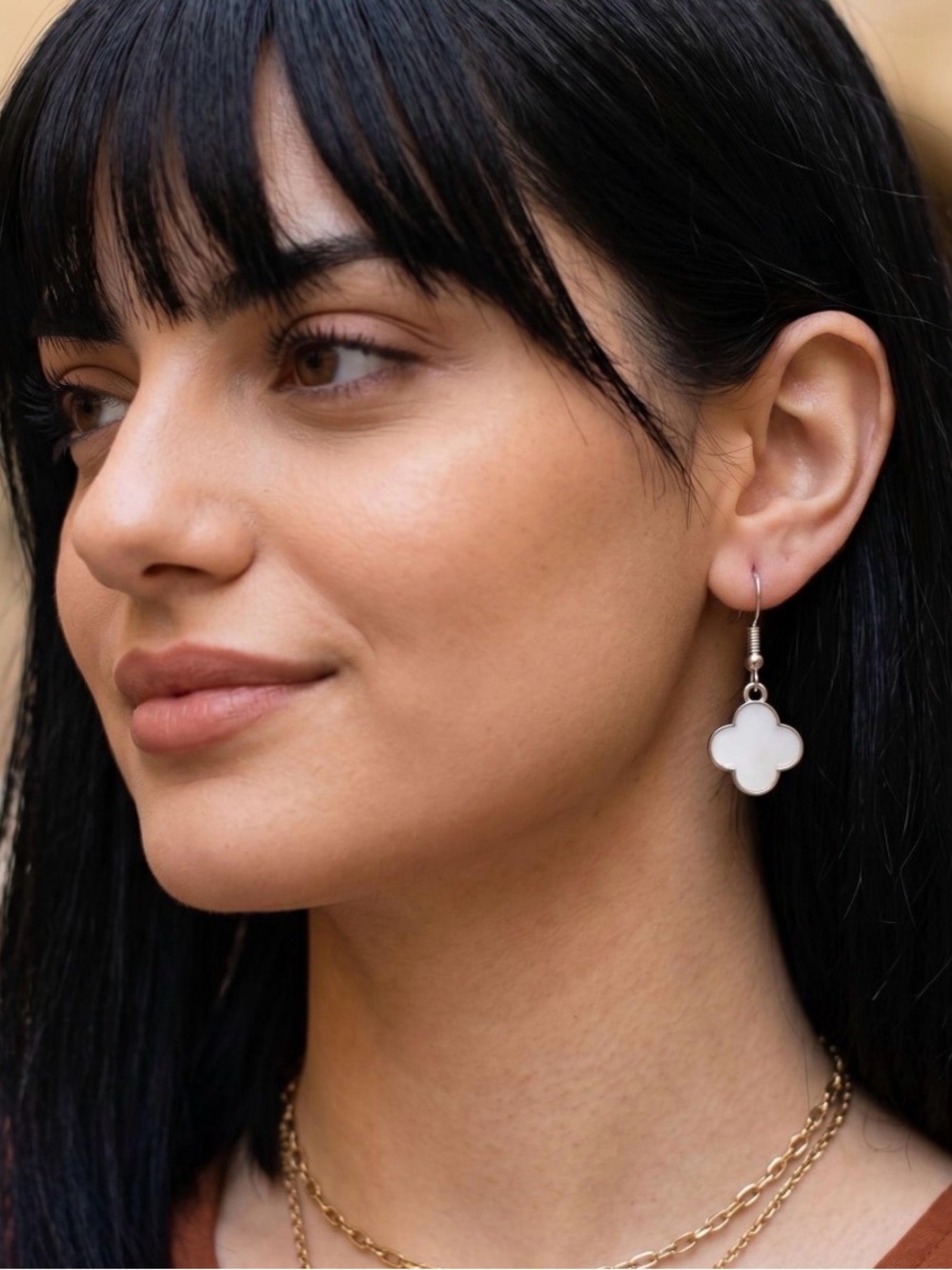 White Clover Drop Earrings - Silver Tone